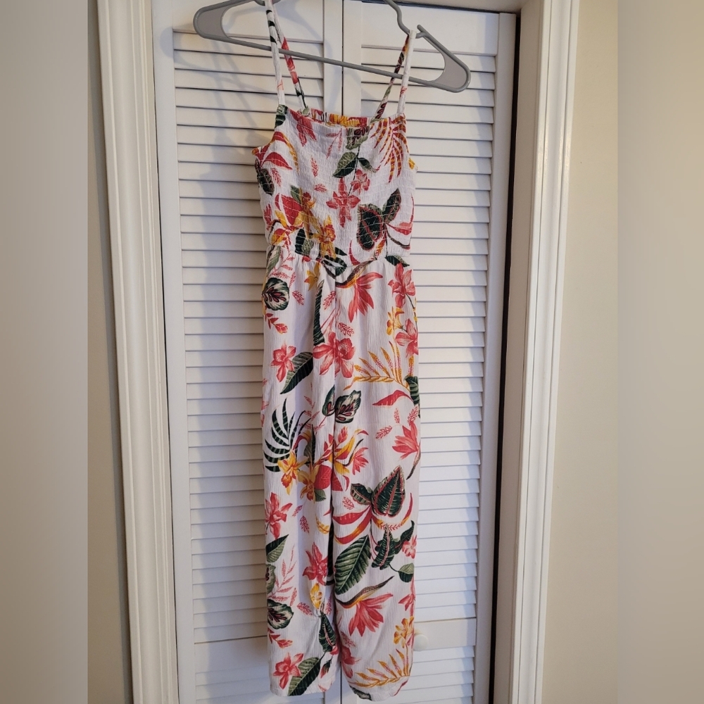 Girls White and Floral Old Navy Jumpsuit, Size: L (10-12) girls